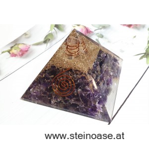 Orgonit Pyramide: Amethyst & Spirale & Herkimer Diamant, 75mm